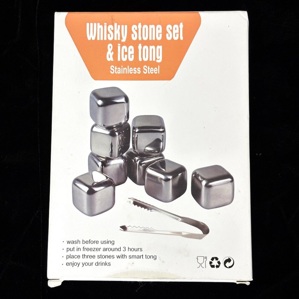 * Whiskey Stainless Steel Stone and  Matching Tongs Set